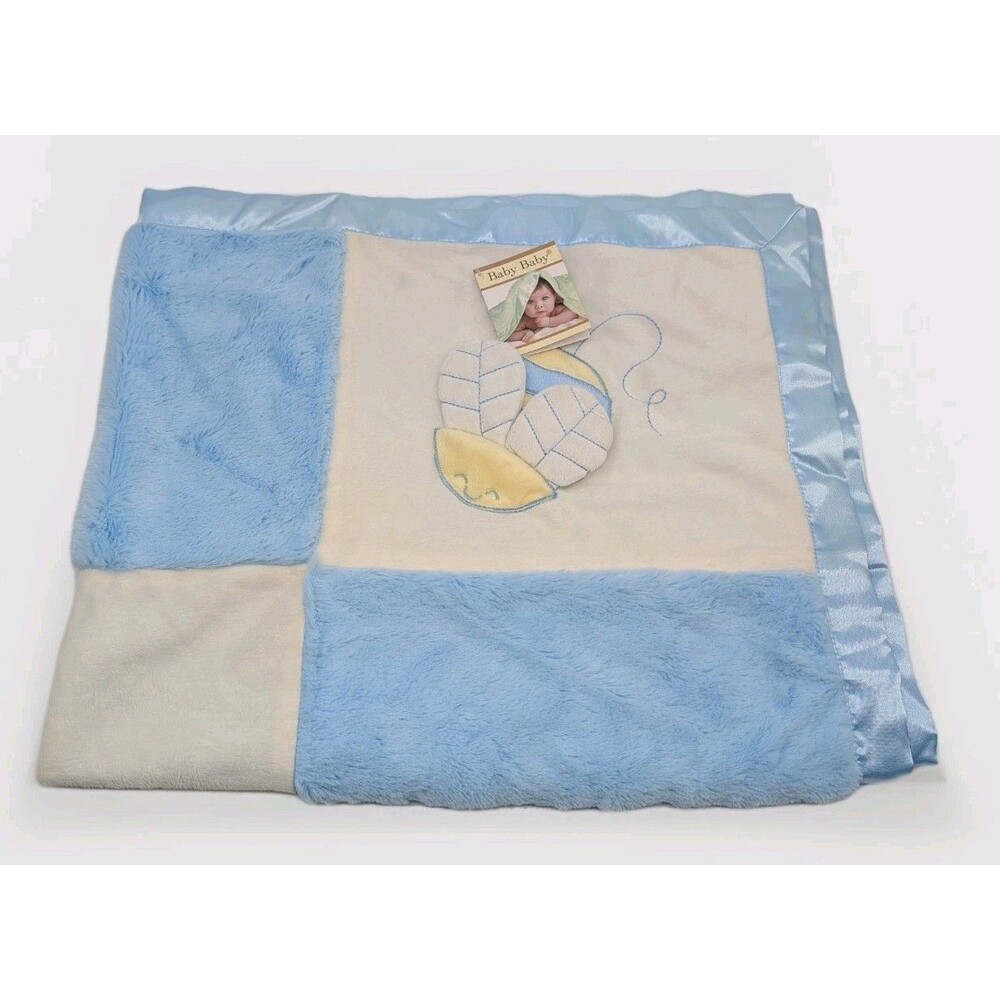 NEW Blankets & Beyond Blue Satin Back Edge Plush Baby Blanket Bumble Bee
